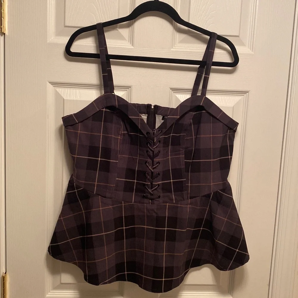 Brand New Torrid Black Plaid Lace Up Top…size 2/2X/18-20 - Picture 1 of 6